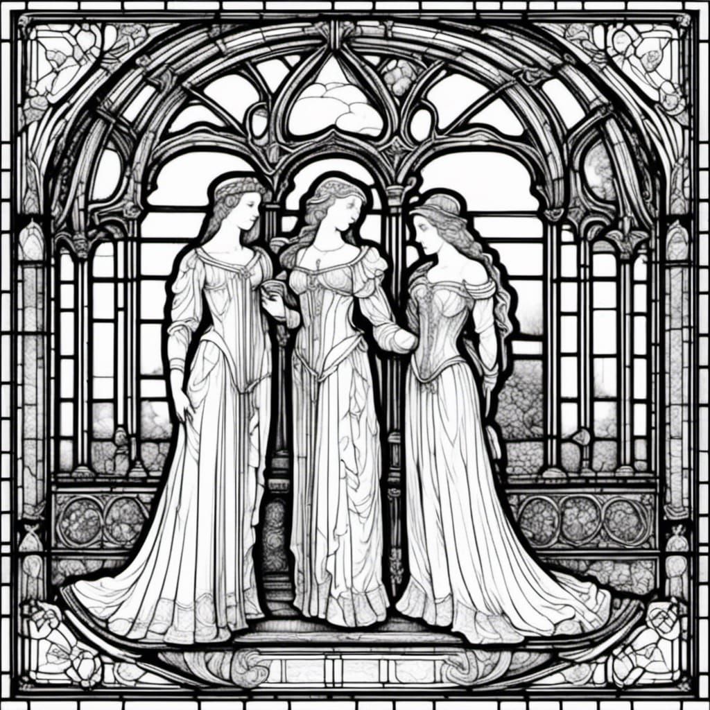Stained Glass Lovers Coloring Page Line Drawing