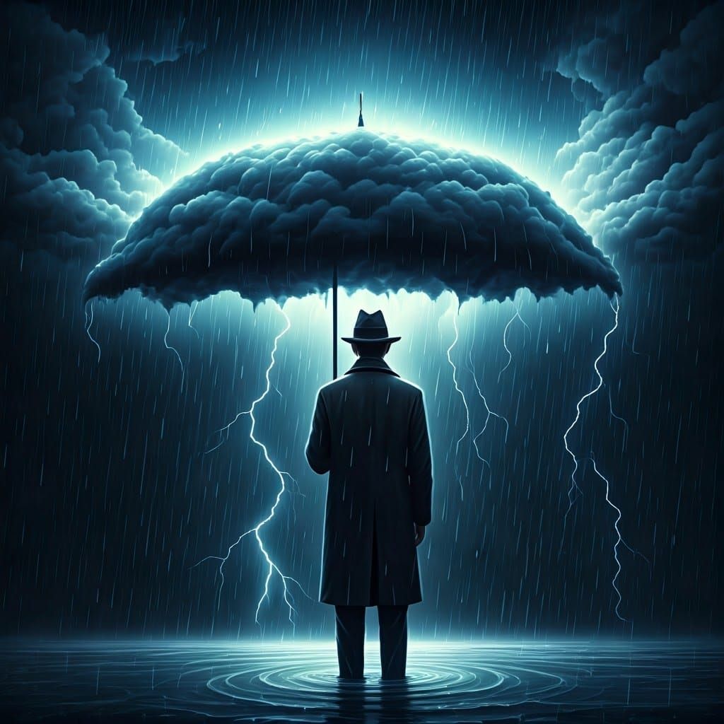 Stormy Umbrella Scene in Soft Brushstrokes