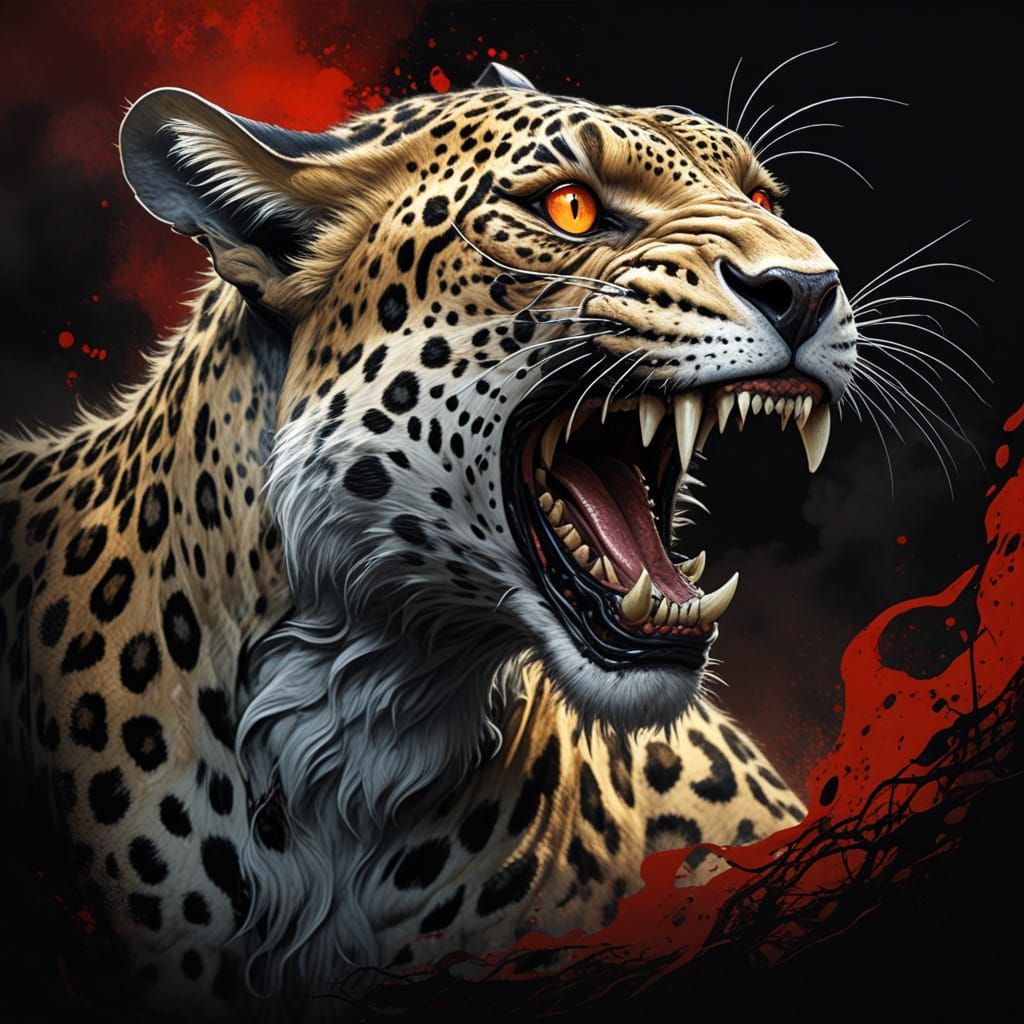 Demonic Zombie Leopard in Horror Style