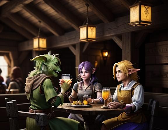 Goblins Enjoying Cocktails in a Rustic Tavern: 3D Game Art