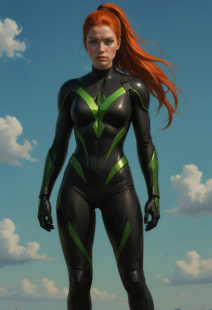 Ginger Heroine in High-Tech Super Suit
