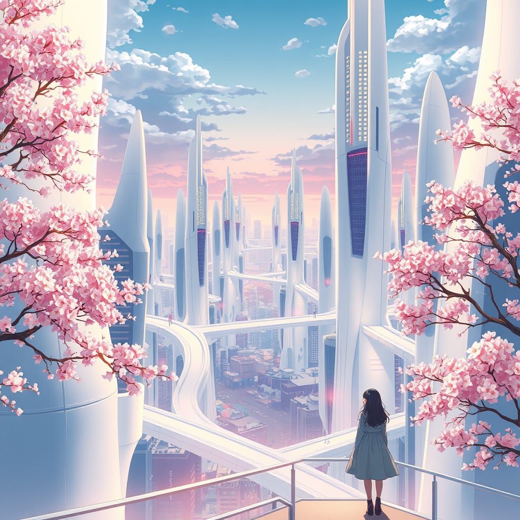 Surreal Futuristic Cityscape in Anime Style