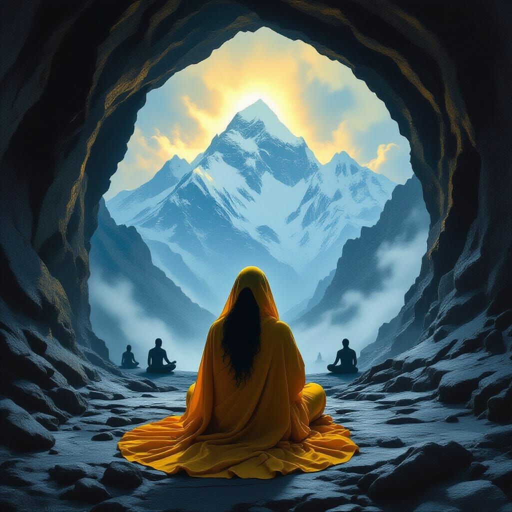 Mystical Cave Entrance at Mount Kailash: Dreamlike Scene