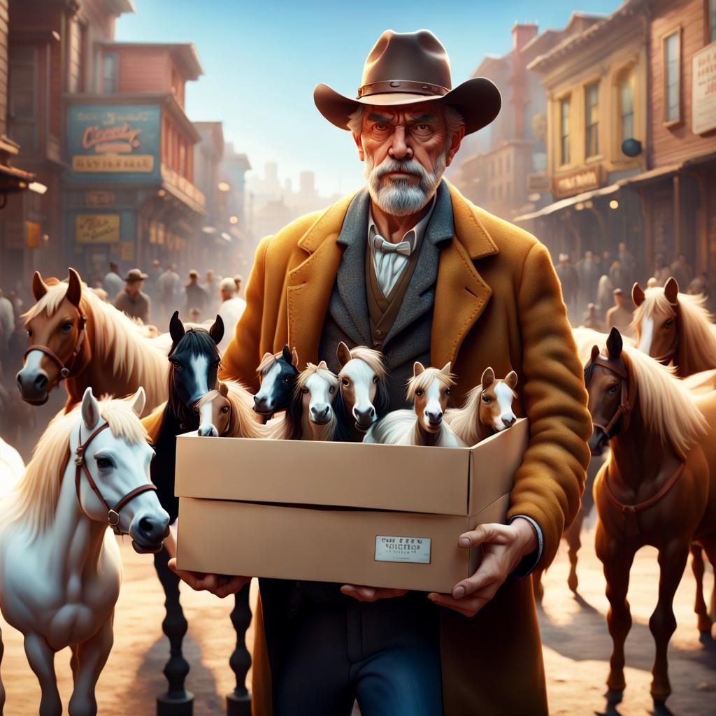 Man with Miniature Horses: Digital Illustration