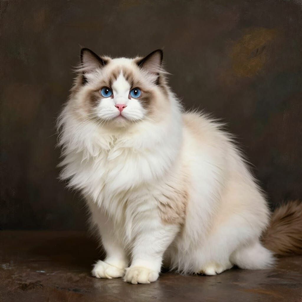 Elegant Angora Cat in Impressionist Style