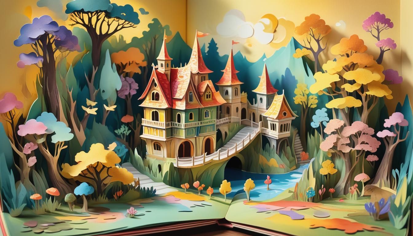 Gouache Style Pop-Up Book in 3D