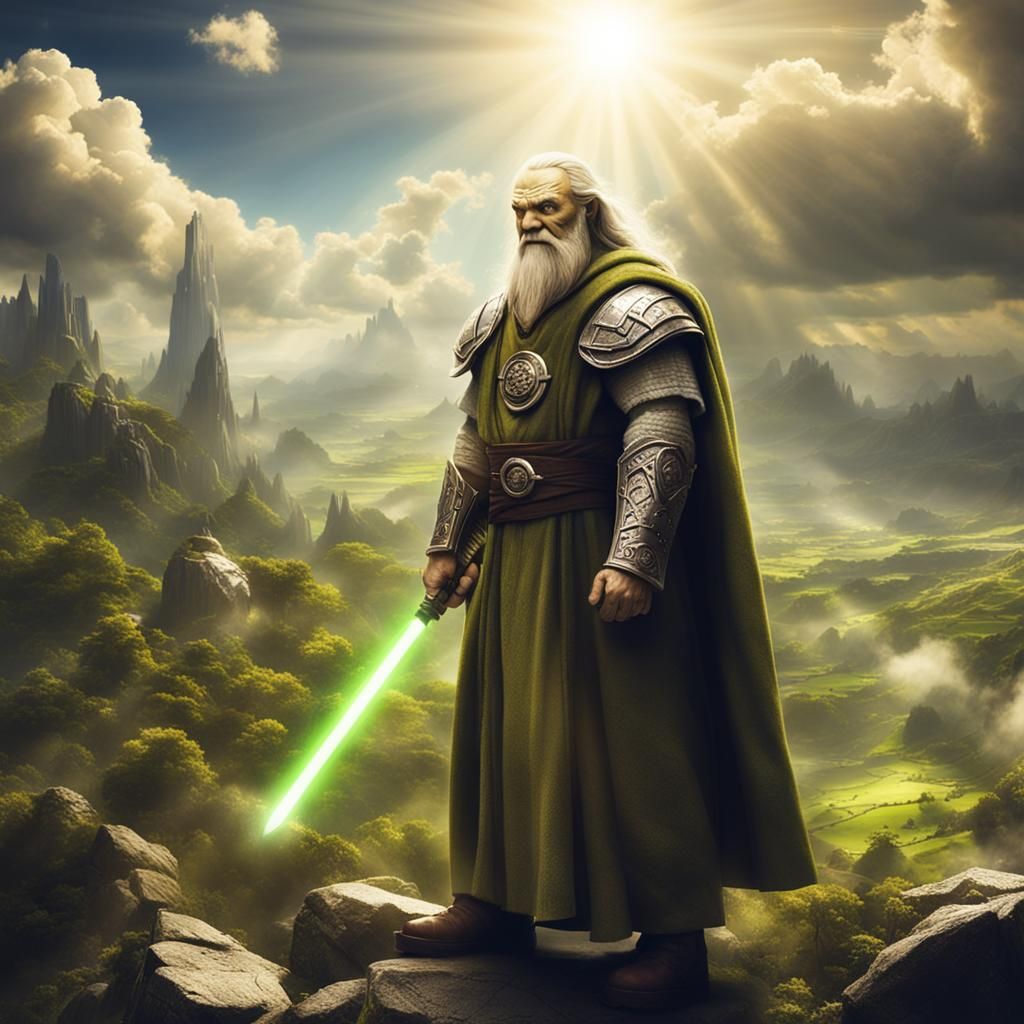Jedi Master Surveys Orc Lands in Divine Light