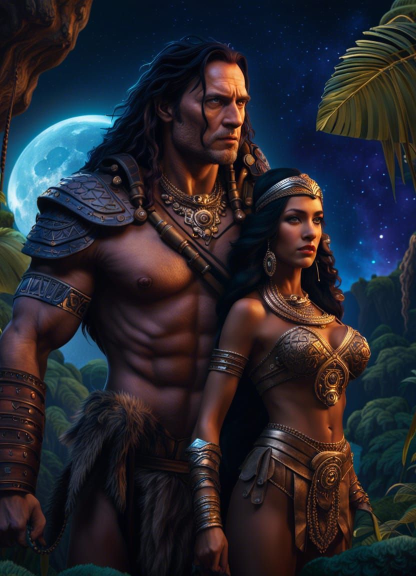Conan the Barbarian and Amazonian Woman: Fantasy Art