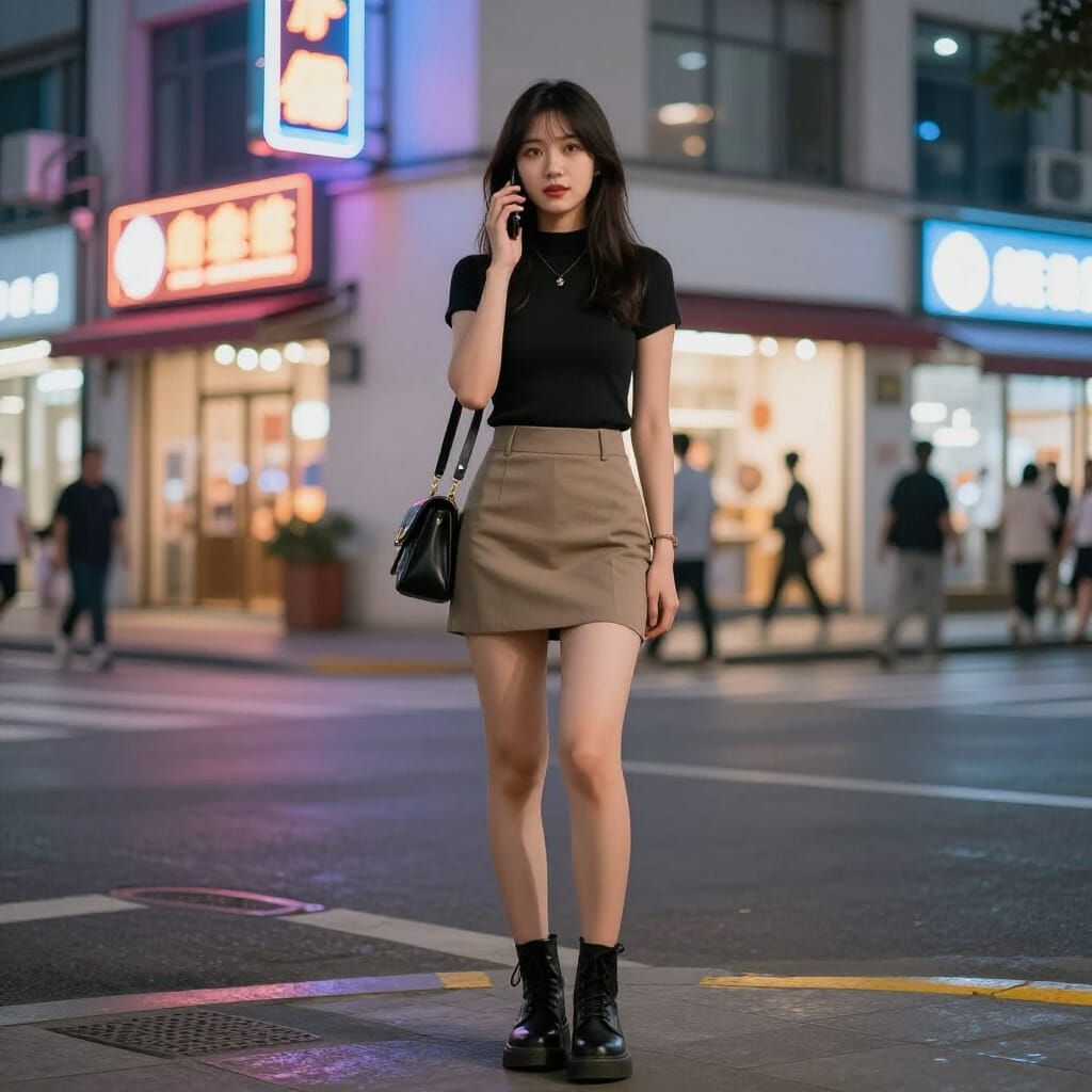 Woman on Neon Street Corner