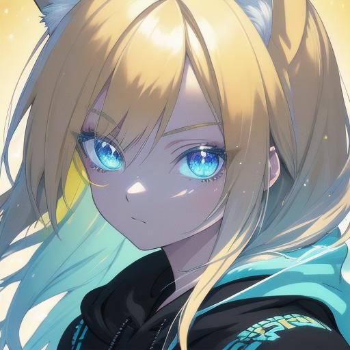 Anime Girl in Cat Hoodie: Vibrant Digital Portrait