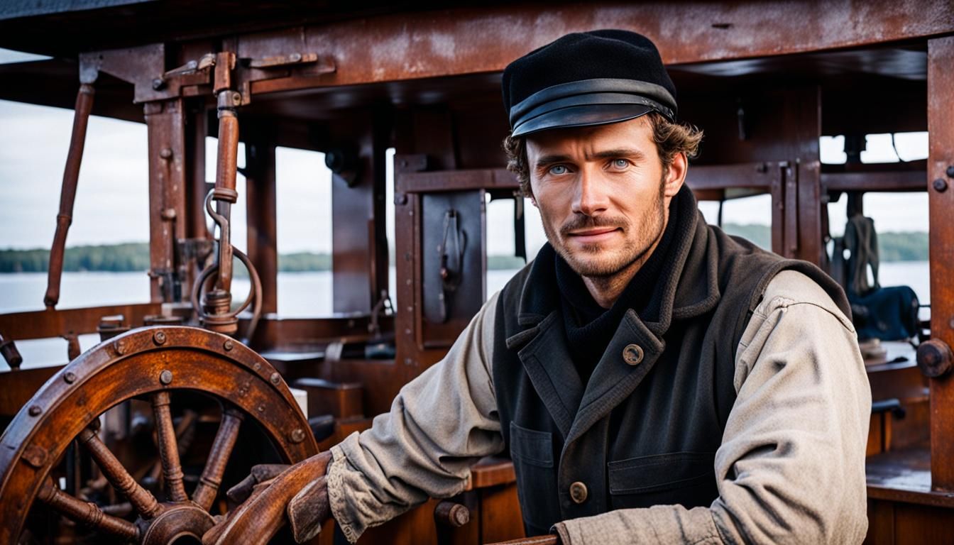 Riverboat Worker at the Wheel