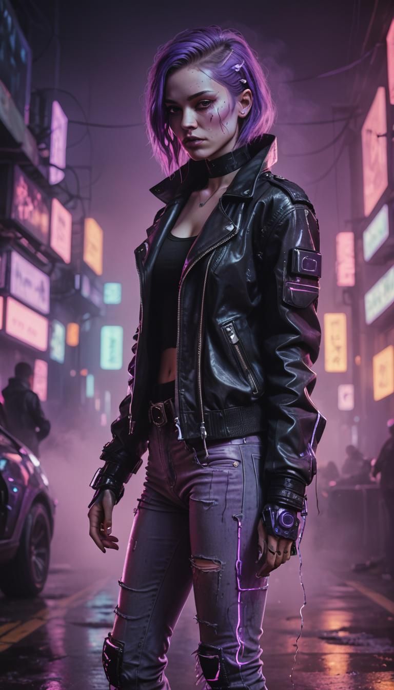 Cyberpunk Alien Hacker in Neon Noir Alley