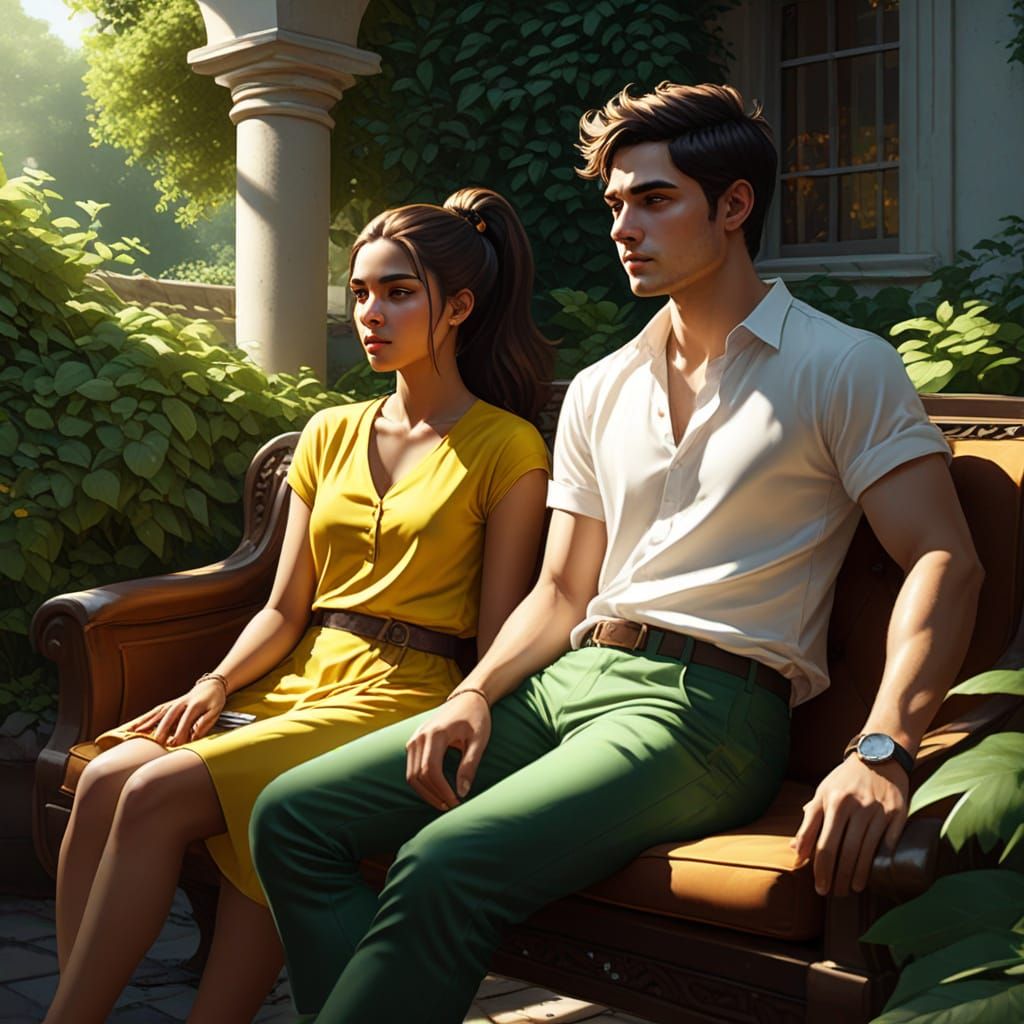 Indian Woman in Yellow Skirt in Lush Garden