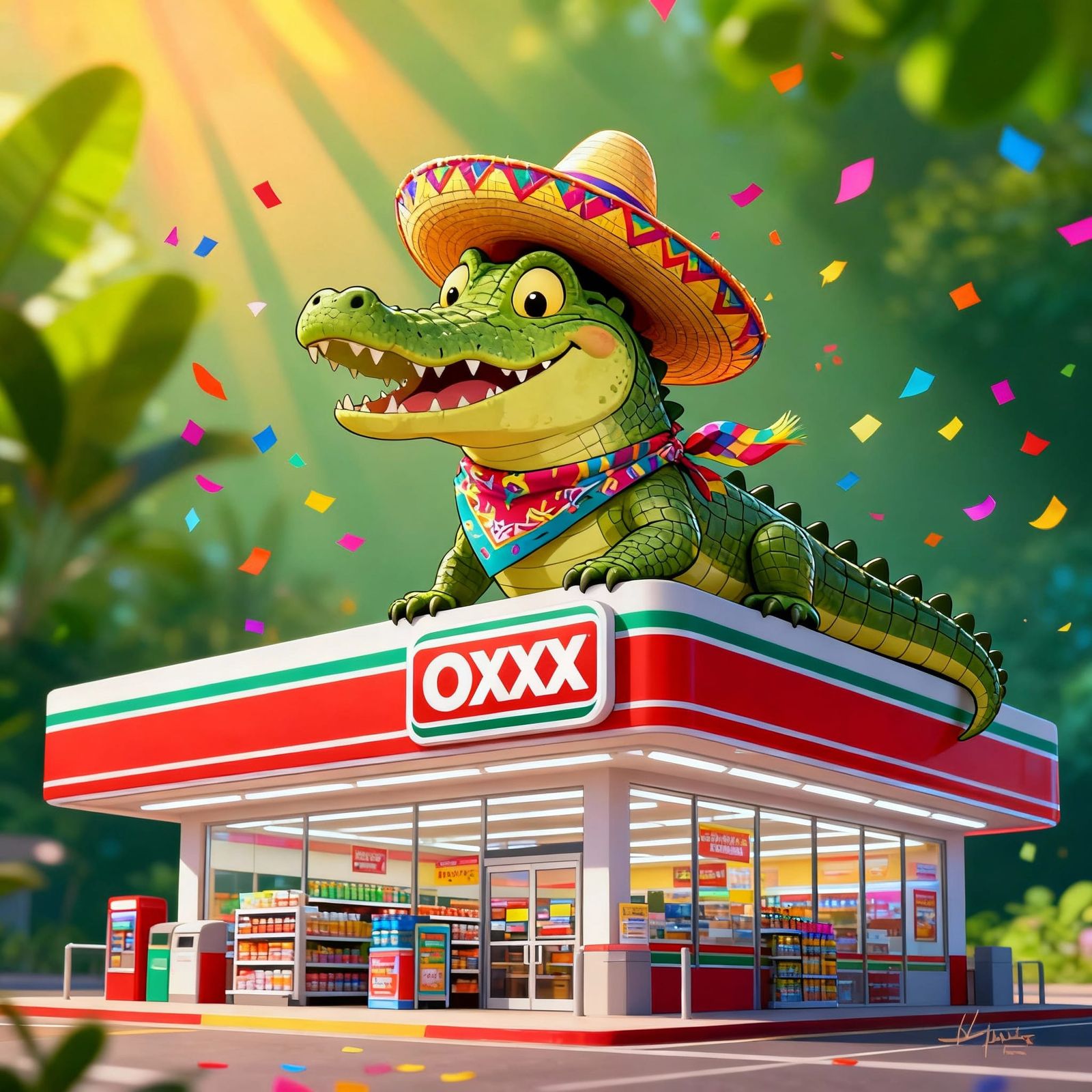 Crocodile on Top of OXXO Store
