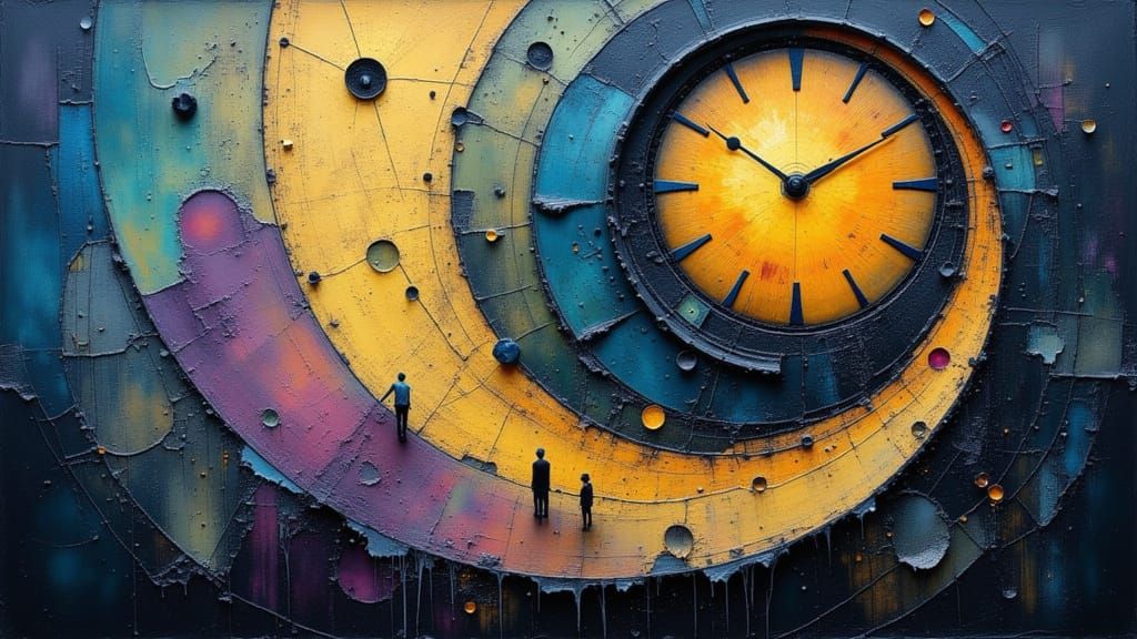 Surreal Time Vortex Oil Painting with Ethereal Figures