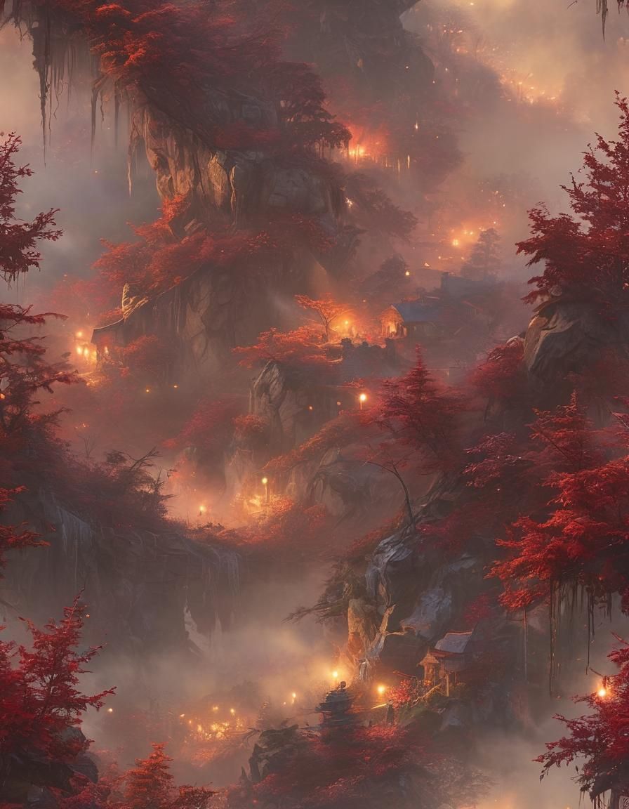 Ethereal Fantasy Forest in Thomas Kinkade Style