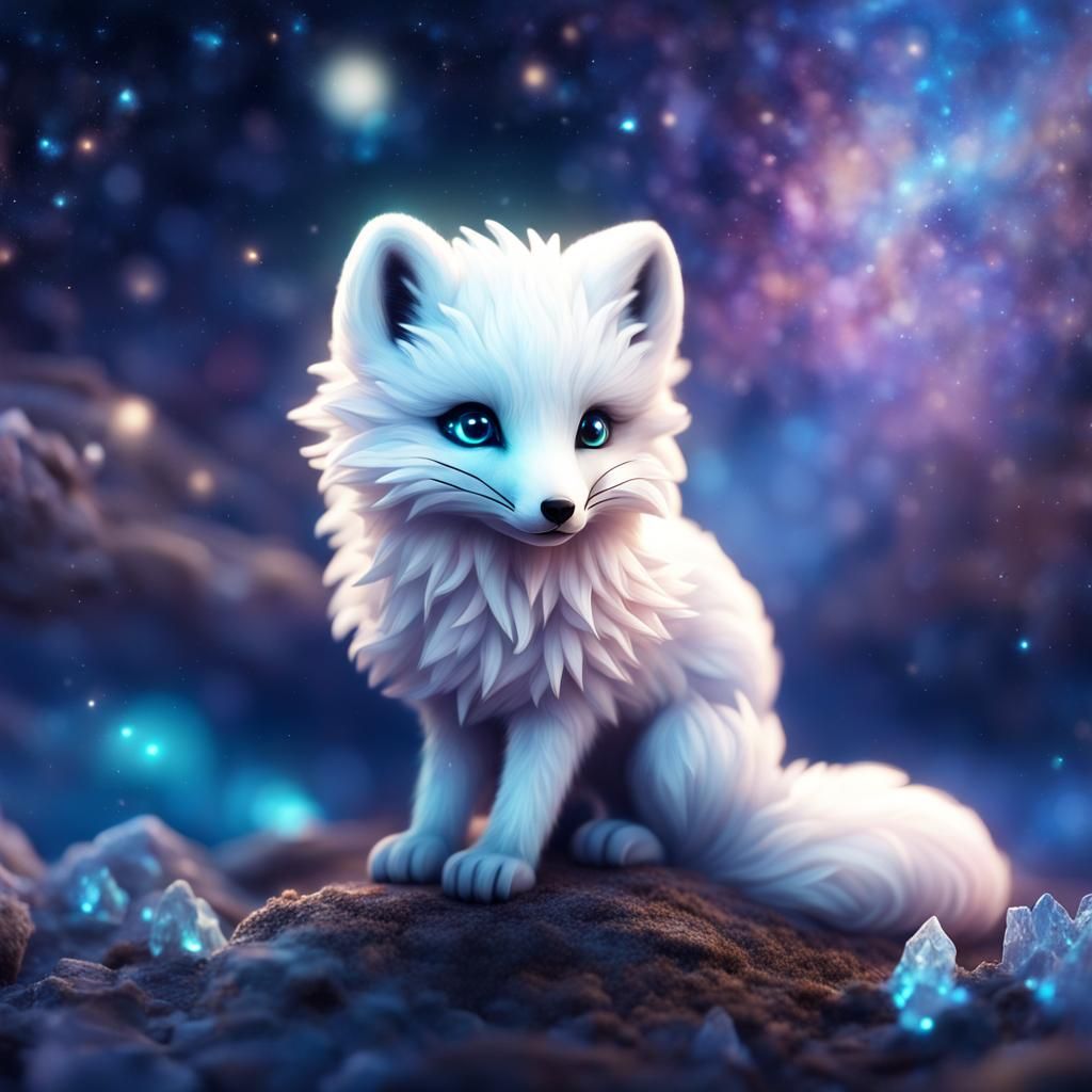 Cute Arctic Fox Chibi in Enchanted Galaxy