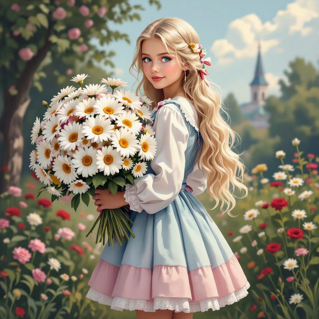 Slavic Girl With Daisies Sticker Design