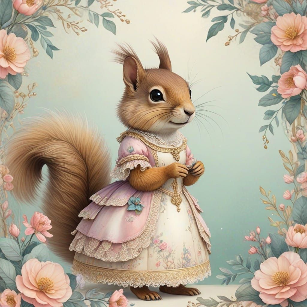 Squirrels in Whimsical Watercolor Wonderland