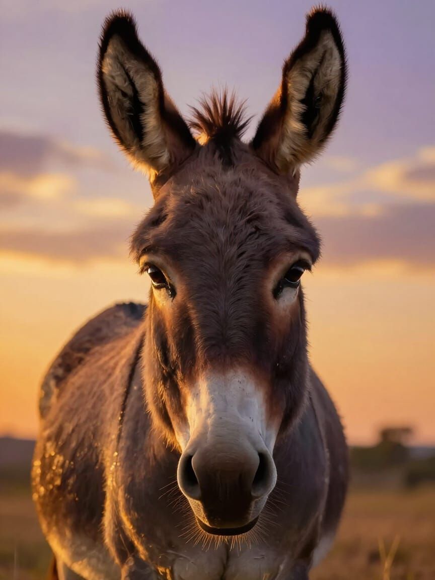 Majestic Donkey Portrait in Golden Sunset Light