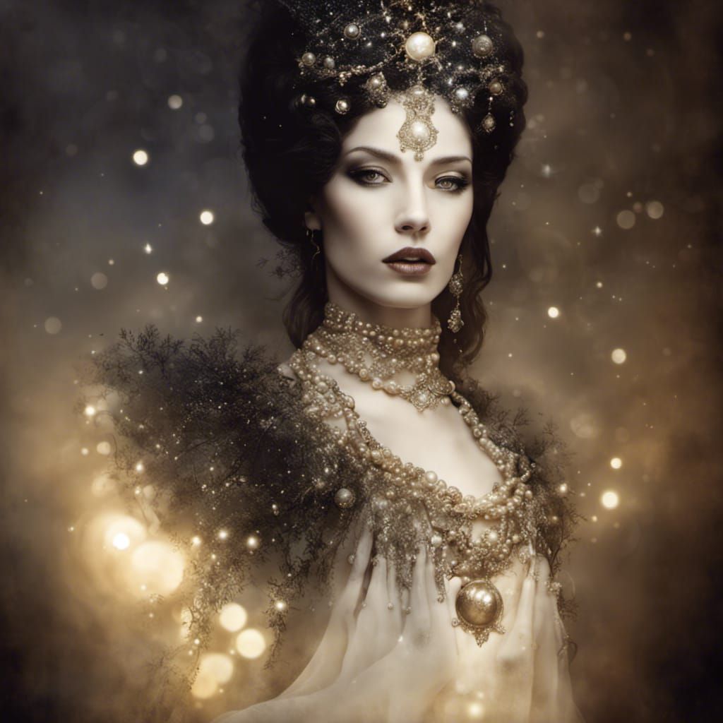 Ethereal Woman Covered in Pearls and Stars