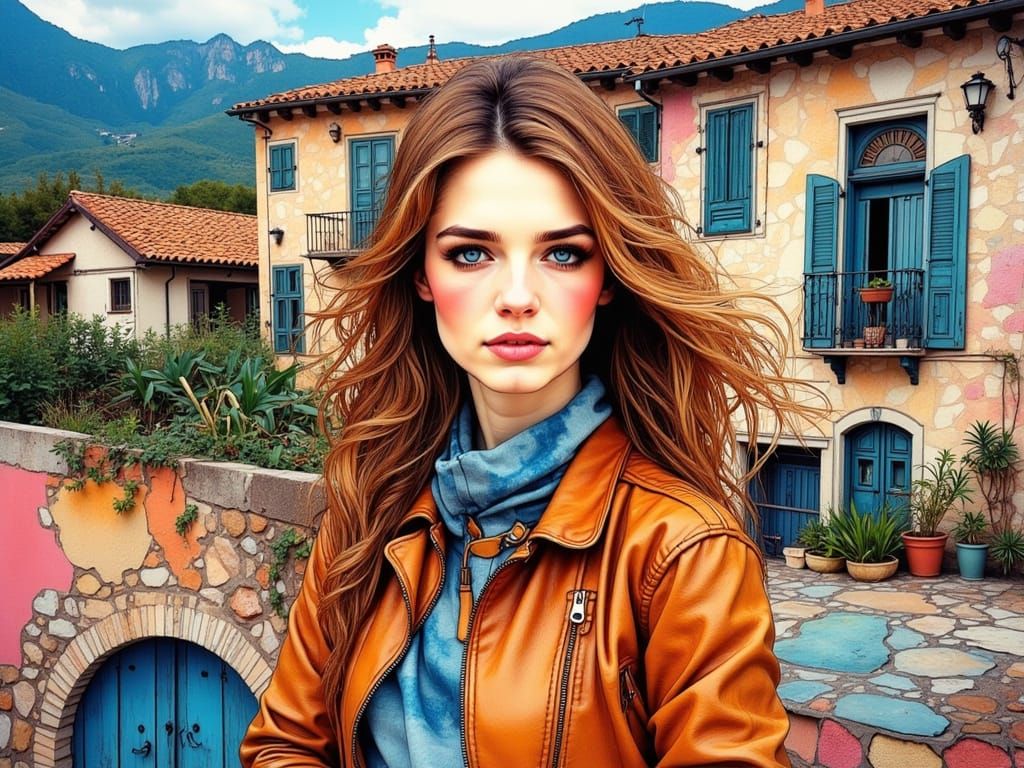 Mallorcan Woman in Neurographic Art Style