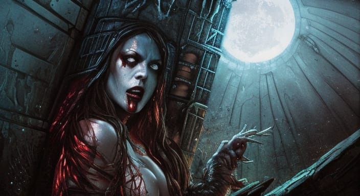 Vampire Woman on Altar in Horror Graffiti Style