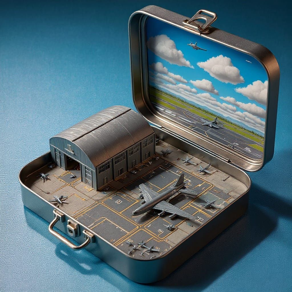 Miniature Air Force Hangar in Metal Lunchbox