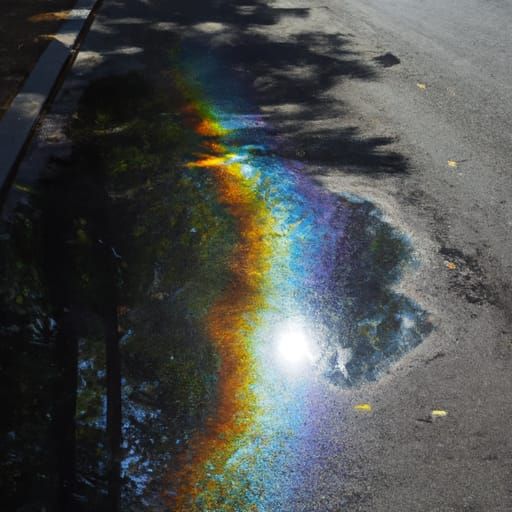 Rainbow Gasoline Shimmers in City Puddle