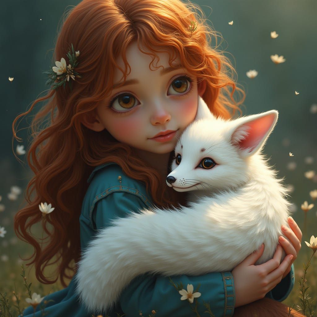 Girl and Fox in Whimsical Wonderland