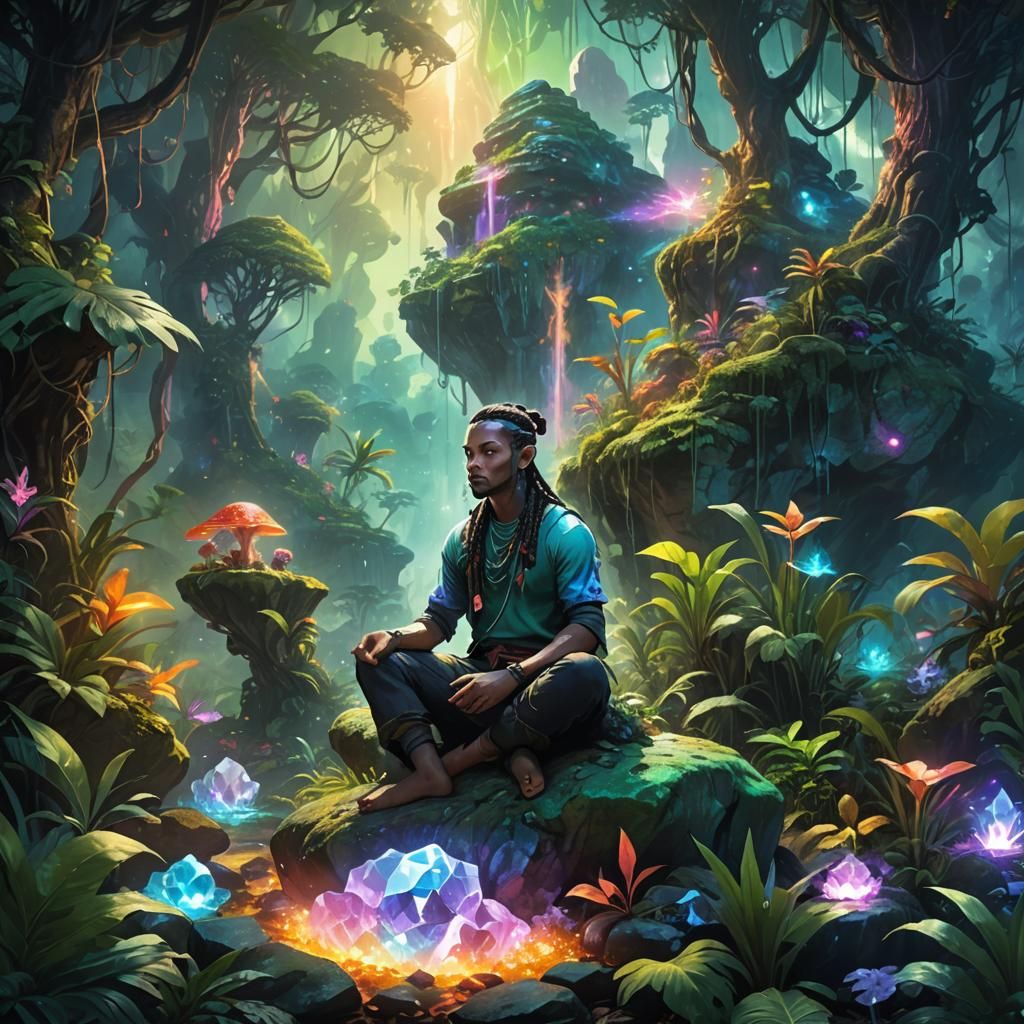 Ethereal Avatar in Bioluminescent Jungle Concept Art