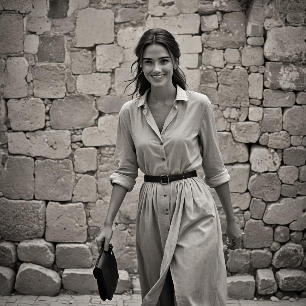 Woman Walking in Provence, Black and White Photography