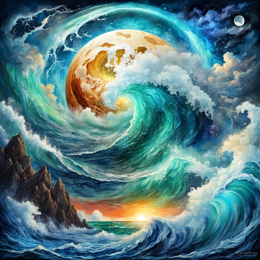 Astral Sword Reflecting Moonlit Ocean Tempest