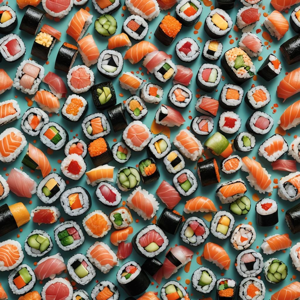 Hyperrealistic Sushi Splash Art