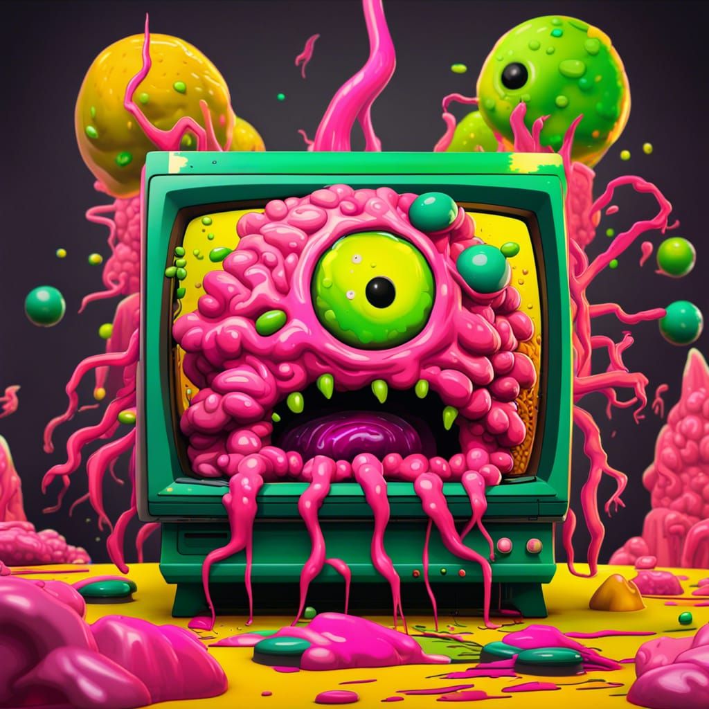 Eye Brain Monster in TV, 80s Cartoon Style