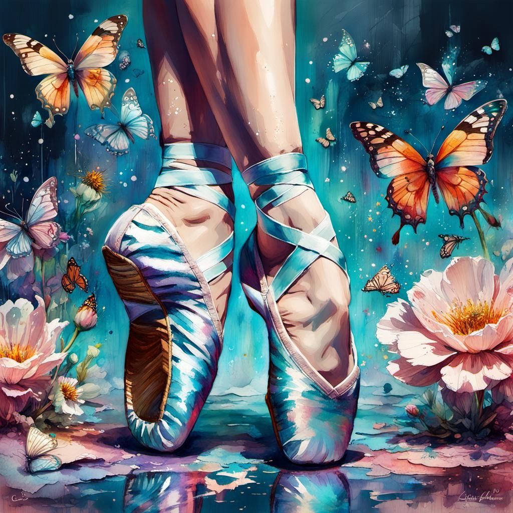 Vintage Ballet Pointe Shoes with Floral Accents