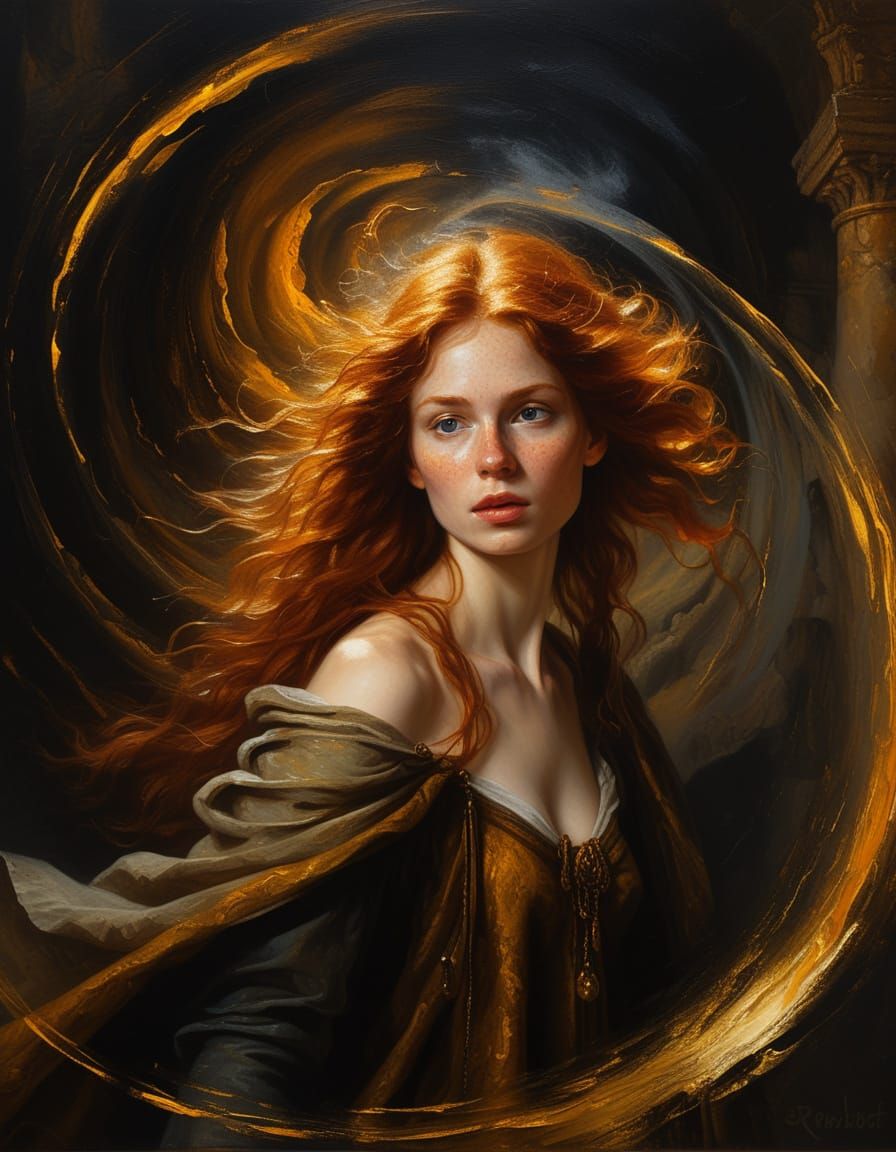 Mysterious Elf Woman in Baroque Vortex