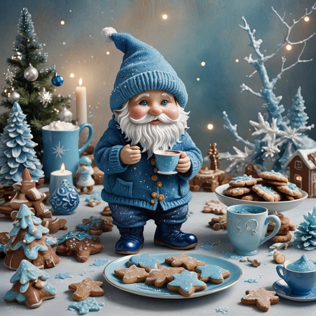 Blue Gnome's Christmas Treat in Candy Art Style