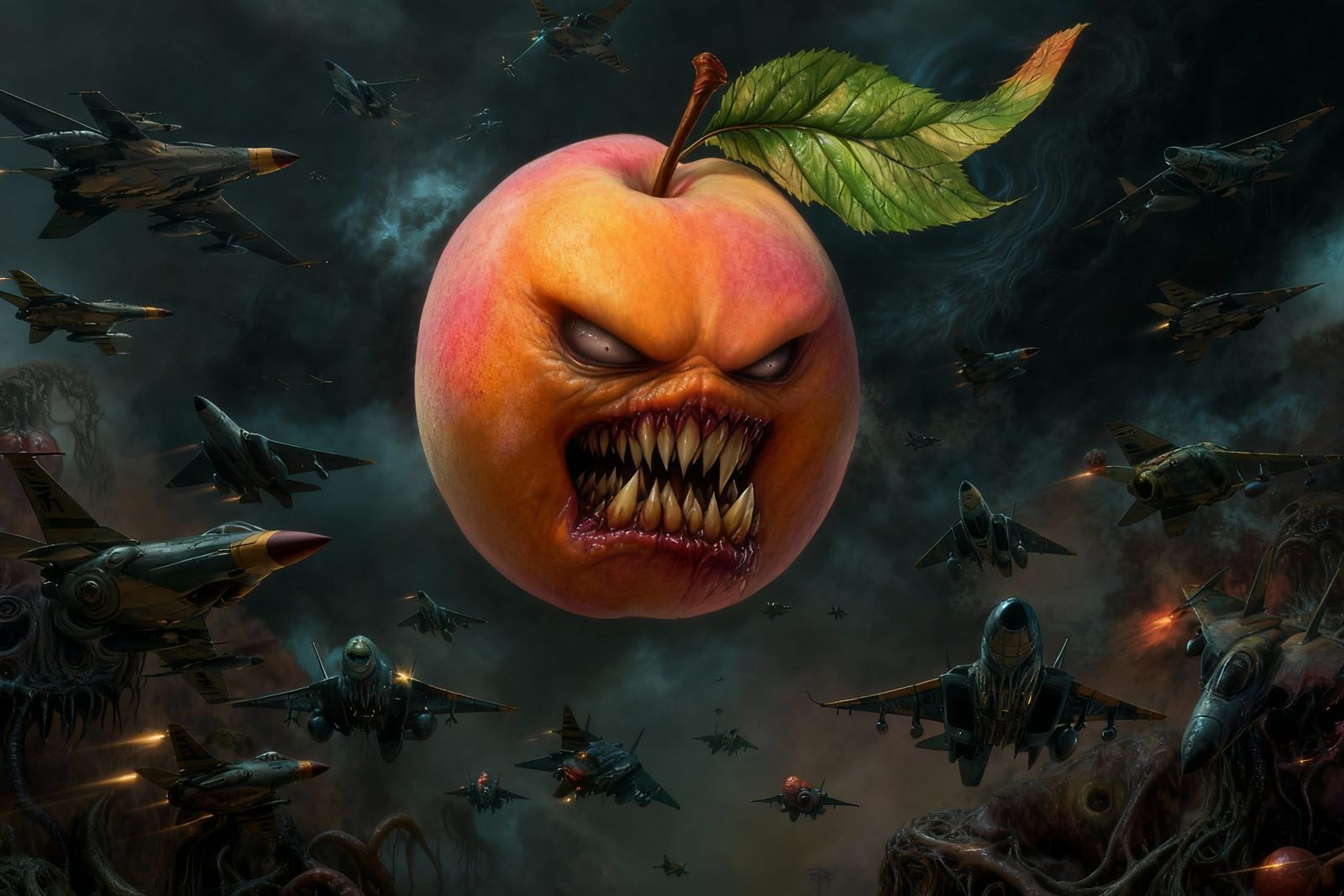 Nightmarish Peach Warrior with Fighter Jets