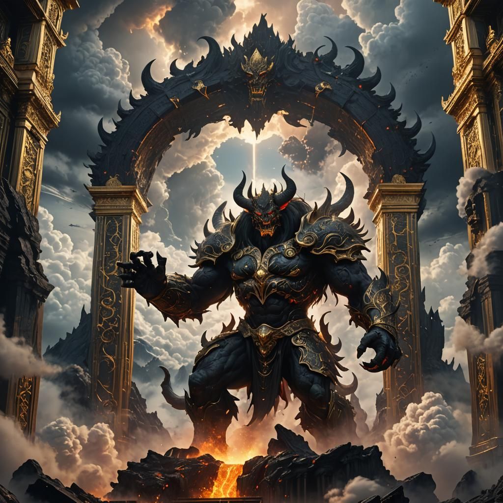Obsidian Lava Demon Behind Golden Gates