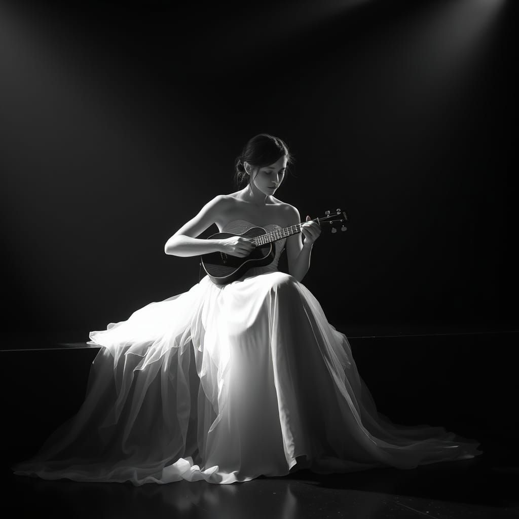 Woman Playing Ukulele in Dark Fantasy Style