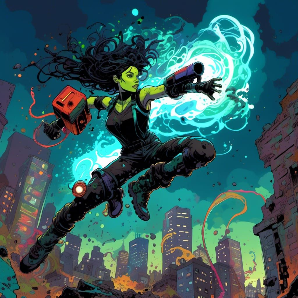 Mega Maid Heroine Transforms in Comic Book Style