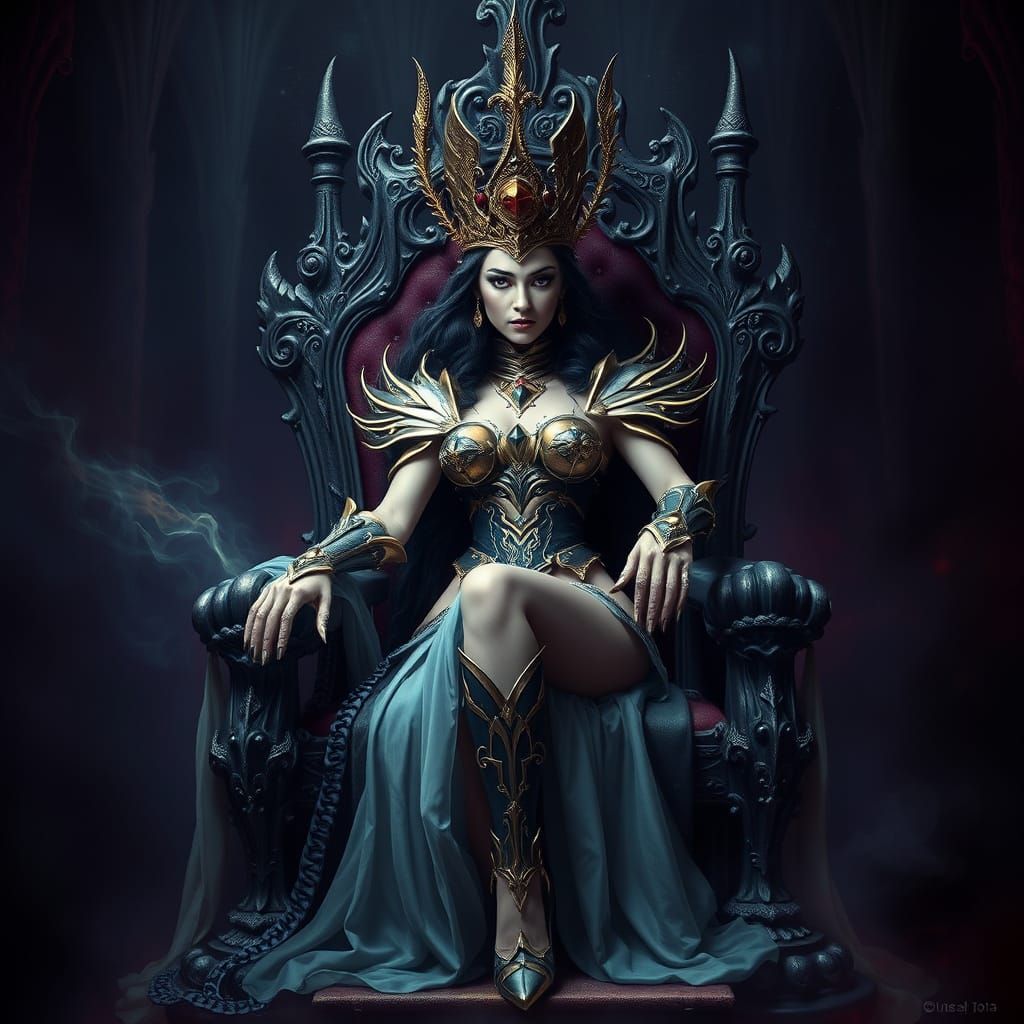Regal Sorceress in Dark, Mystical Atmosphere