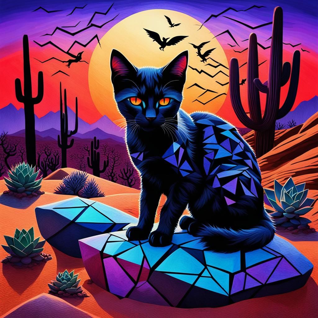 Surreal Kitten Dreamscape in Mixed Media