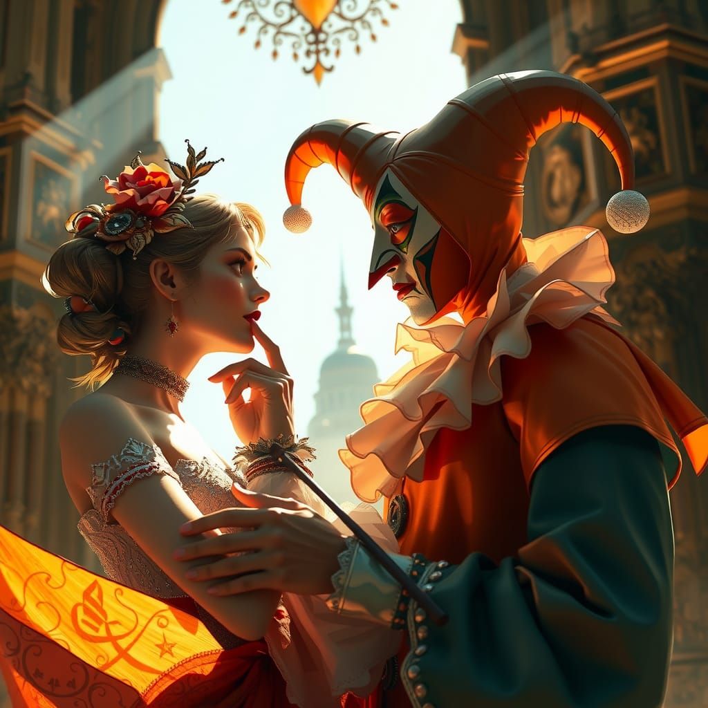 Colombine et arlequin 8k resolution concept art by Greg Rutk...