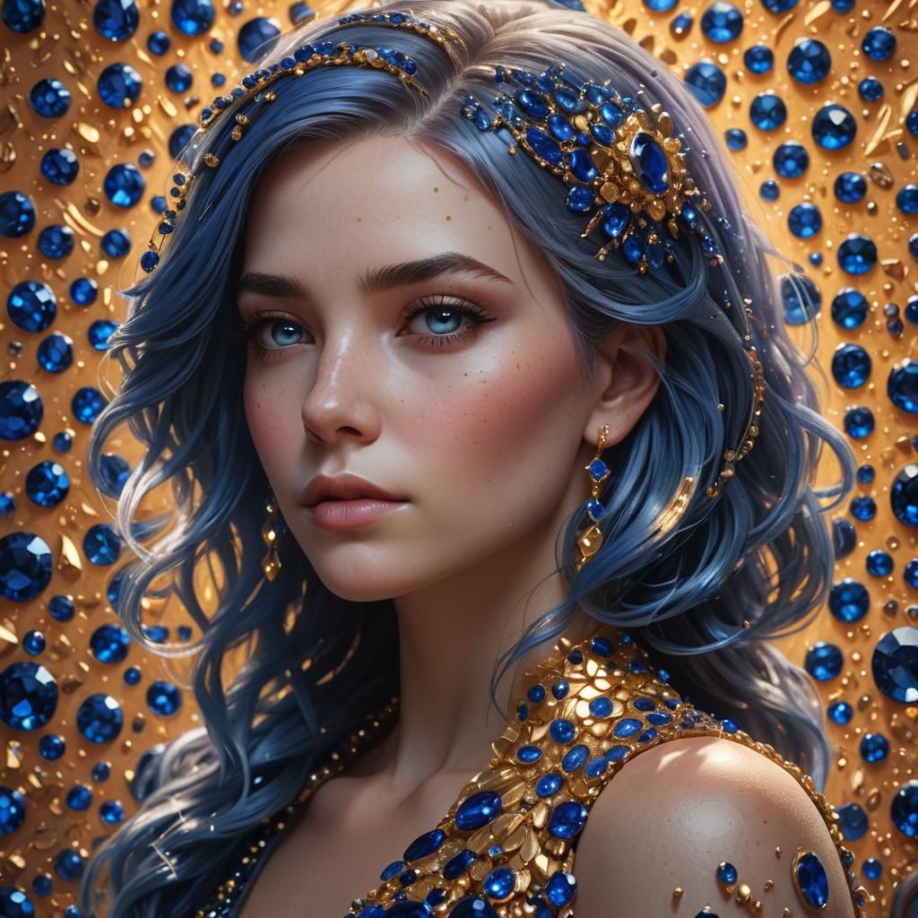 Sapphire Woman Portrait in Hyperrealistic Style