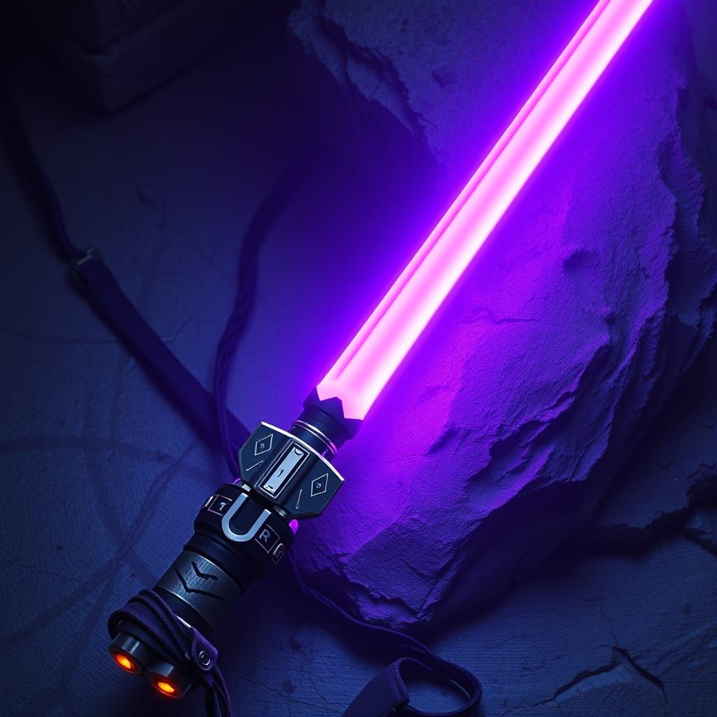 Double-Bladed Lightsaber on Ancient Stone