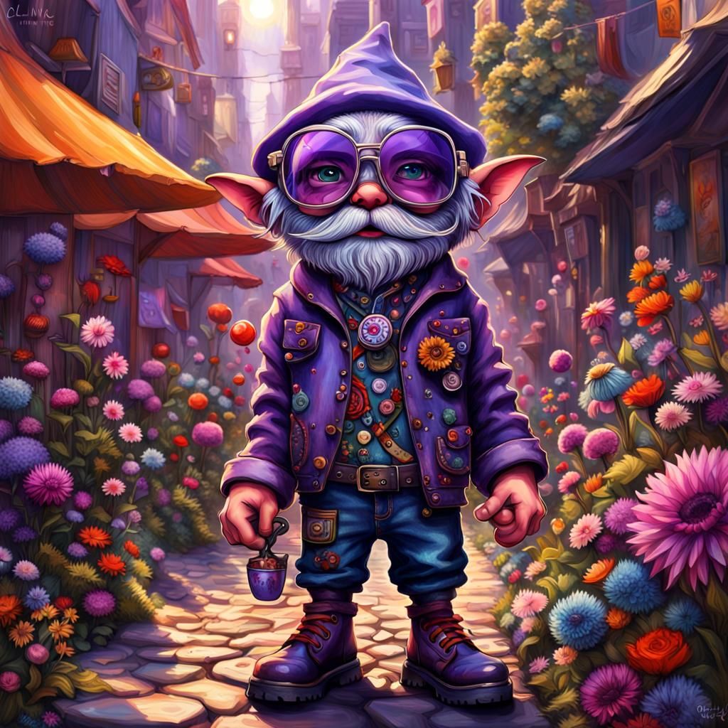 "Dall e 3, cute adorable little gnome creature model, sun gl...