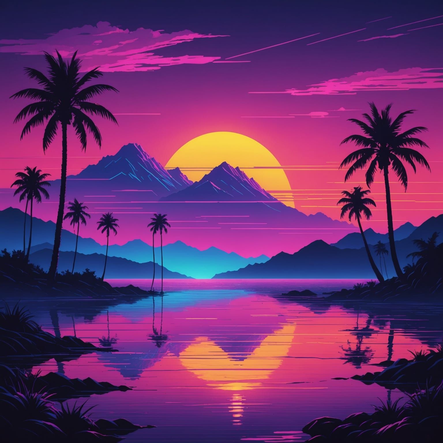 Synthwave Sunset in Fluorescent Vaporwave Style
