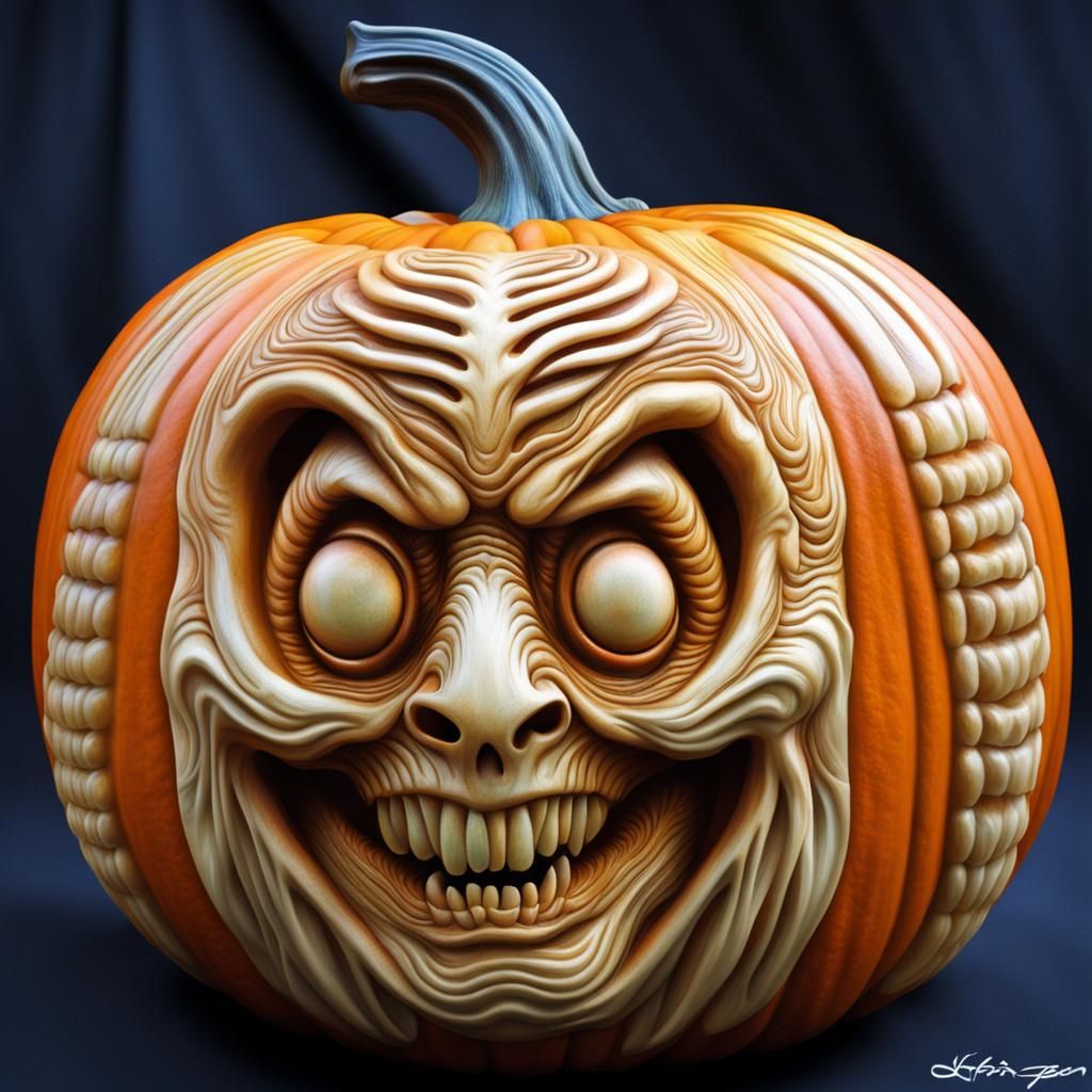 Vibrant Halloween Pumpkin in Giger Style